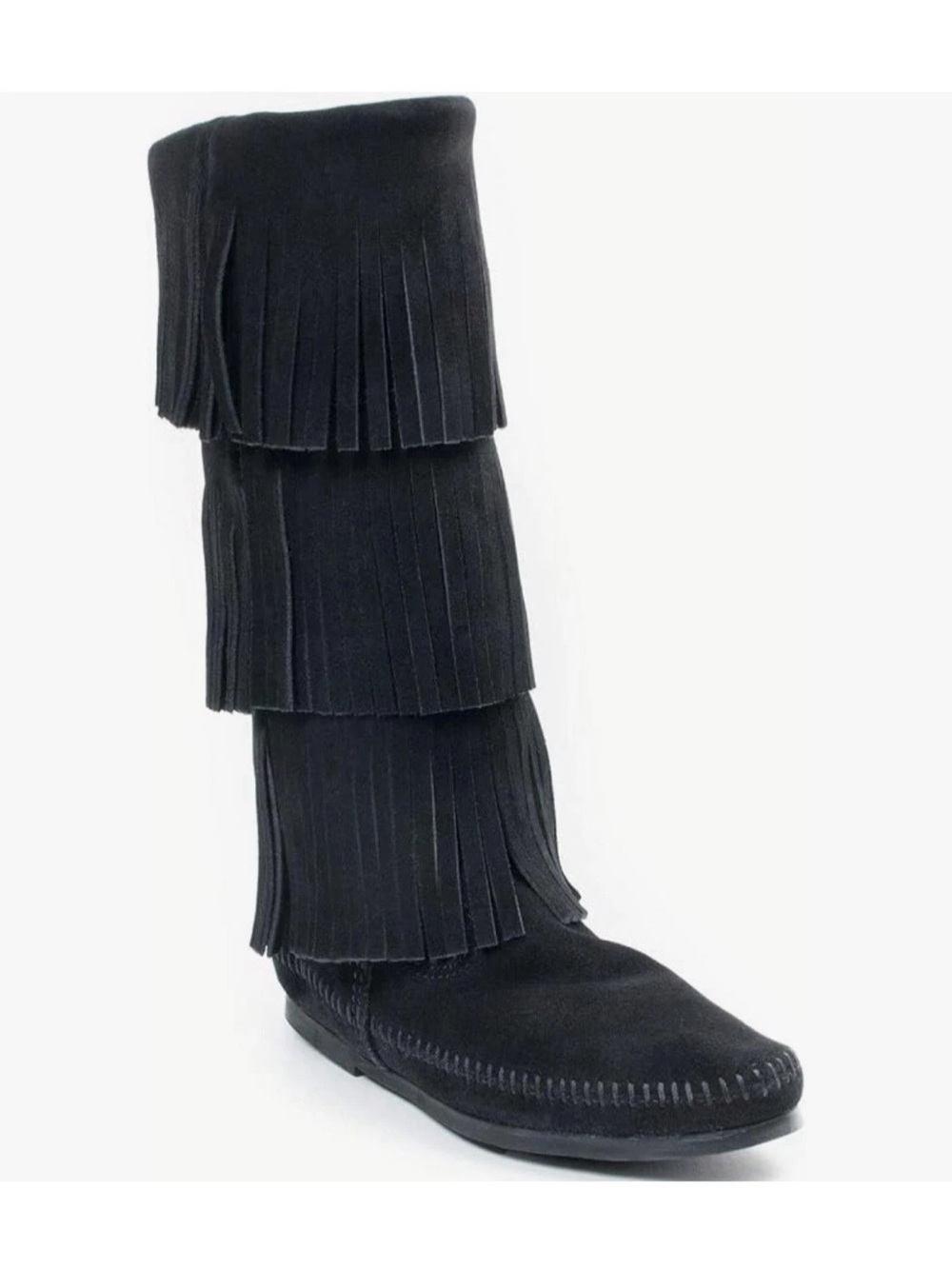 Brand New. Never Worn. Minnetonka Black Suede Over-the-Knee Fringe Boots